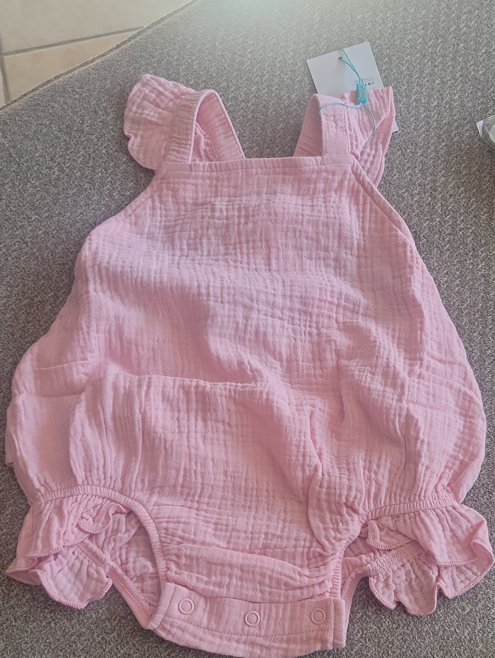 Posh Peanut Pink Ruffle-Shoulder Cotton Romper